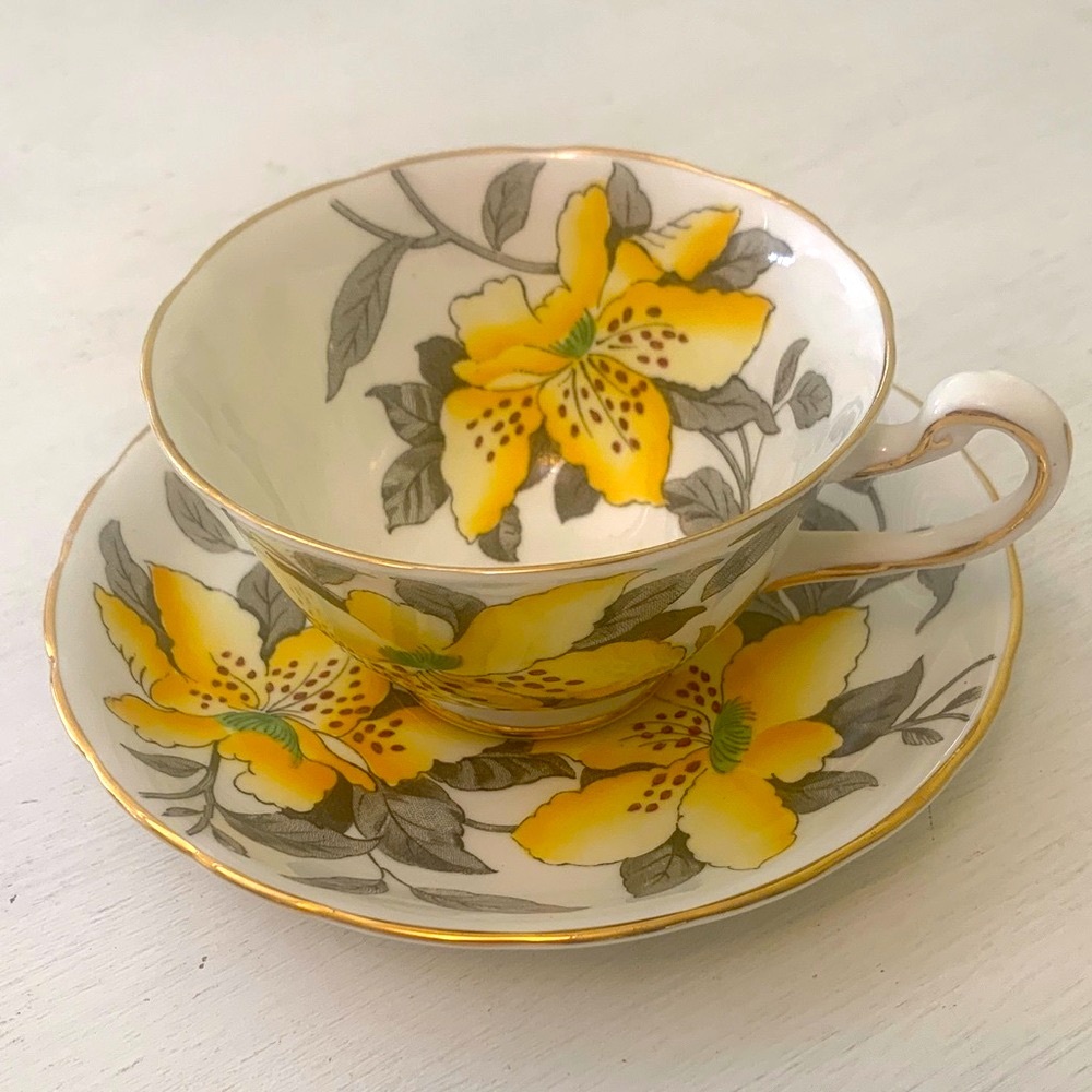 Royal Chelsea Cup and Saucer Tiger Lilies Hand Painted
